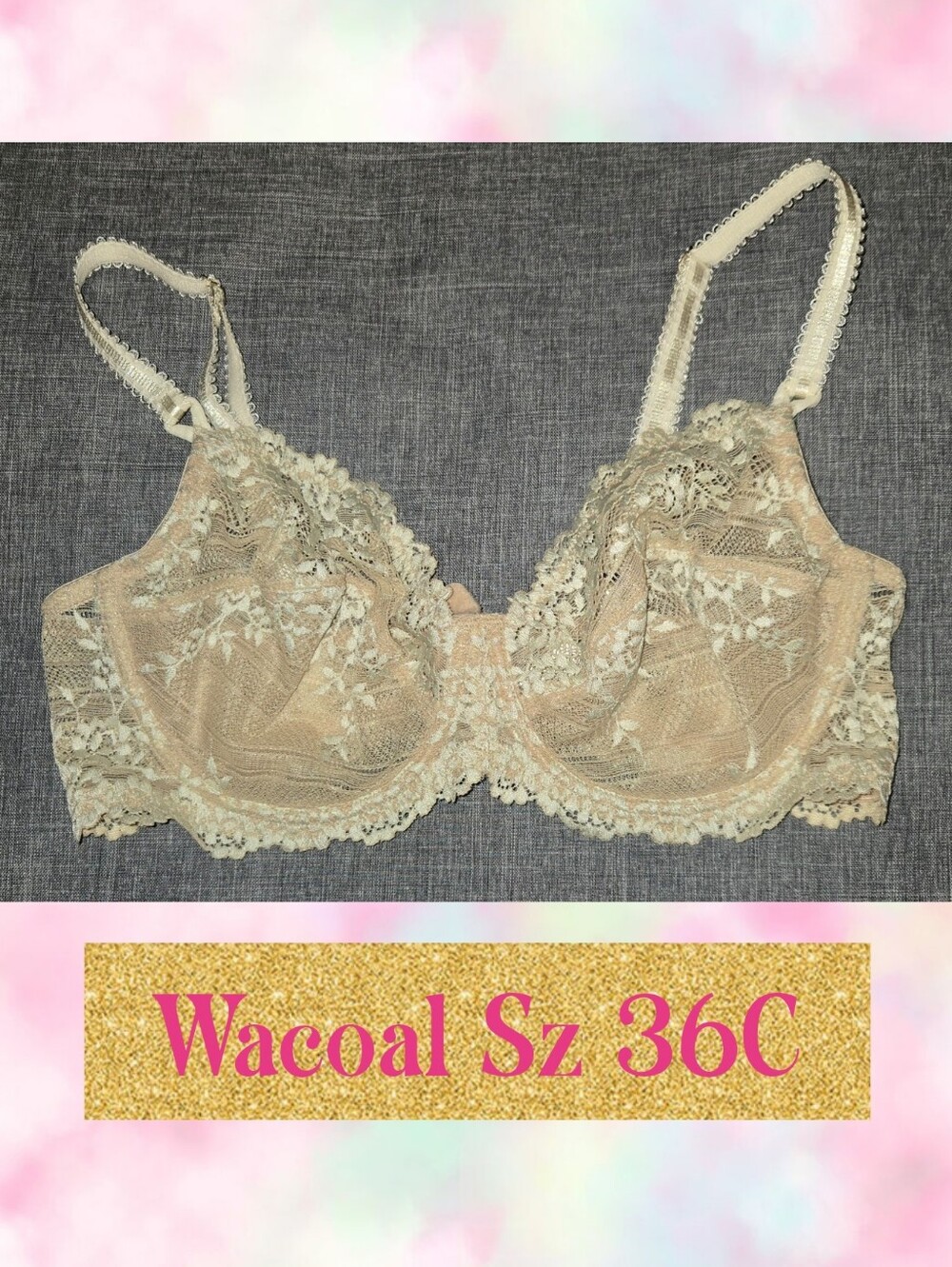 Wacoal Lace Underwire Bra in Champagne Beige - Size 36C